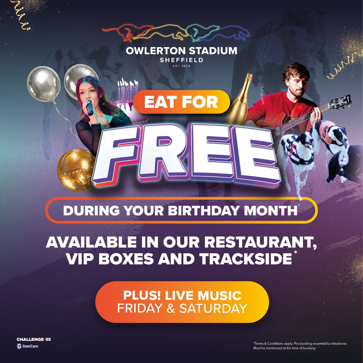 OwlertonStadium's tweet photo. Birthday maths:

🎂 It's your birthday month
🍽️ You fancy a meal
🐾 You fancy a night at the races
🎁 You get a meal on us

= A pretty good reason to celebrate at Owlerton.

View packages 🥳 https://t.co/R8MR33XYbI https://t.co/oPr09grLOR