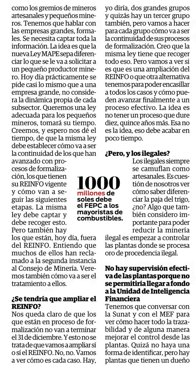 jesusverdeL's tweet photo. #OJO 

El gobierno piensa en una ampliación del REINFO que vence este fin de año. El ministro de Energía y Minas, Guillermo Shinno, afirmó que los del proceso de formalización no terminarán el 31 de diciembre y que su cartera tiene previsto presentar en el plazo de dos meses un nuevo proyecto de ley MAPE que debe pasar por una conversación entre todos los involucrados. LOS ILEGALES APLAUDEN.