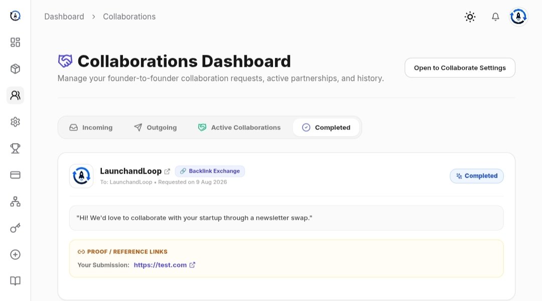 maheshnani122's tweet photo. We just added Collaboration feature on LaunchAndLoop 🚀

Now founders can do:
- Backlink exchanges
- Bundle deals
- Guest posts
- Newsletter swaps
- Premium exchanges
- Social promotions

Because you don't always need more money to grow.

Sometimes, you just need the right founder to collaborate with.

Find your next collaboration on LaunchAndLoop
