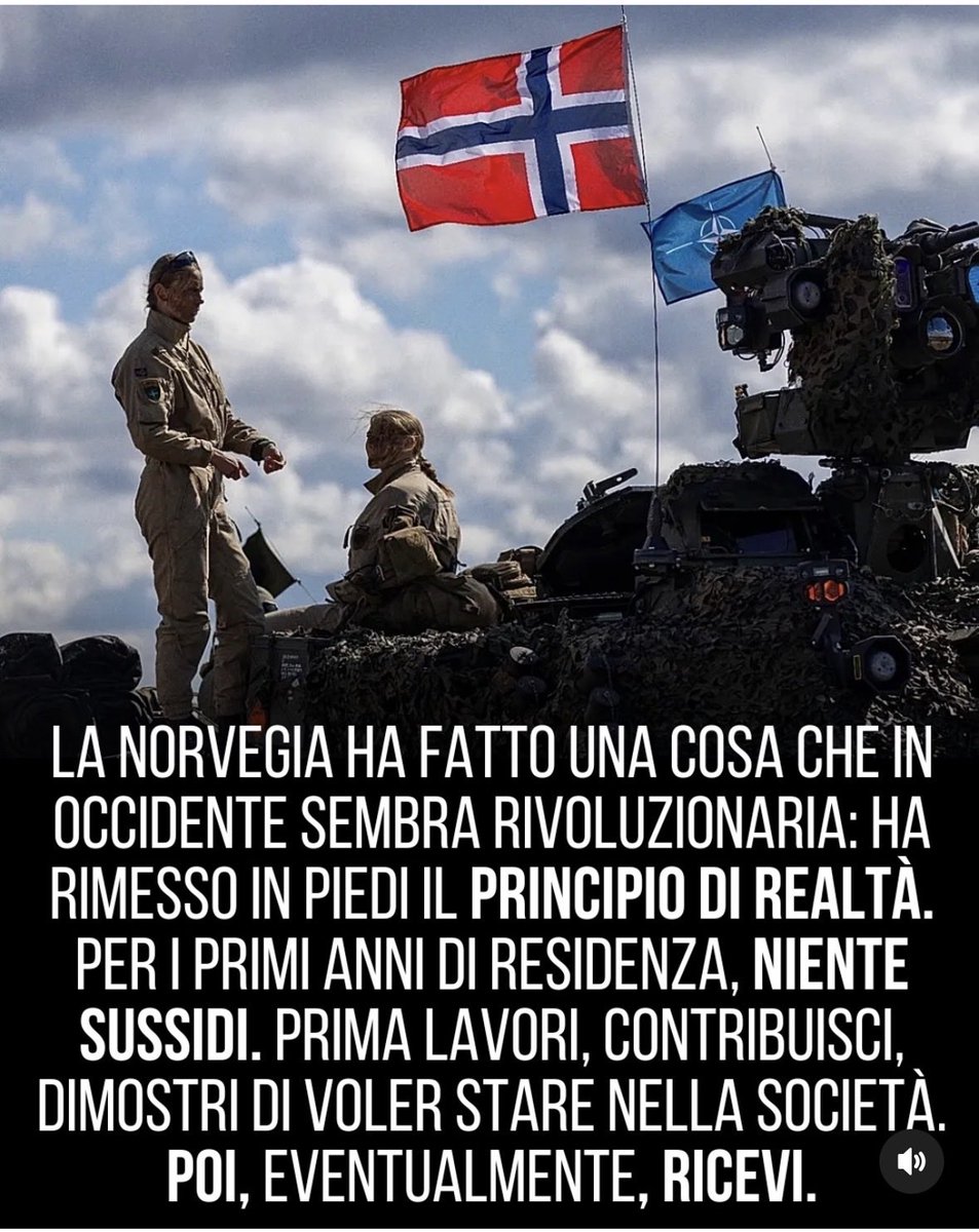 Marco49922370's tweet photo. "DEVONO LAVORARE O ANDARSENE" ADDIO AL WELFARE. LA NORVEGIA SOSPENDE TUTTI I SUSSIDI AGLI IMMIGRATI PER I PRIMI 5 ANNI.
@Montecitorio che aspettiamo ad allinearci ? https://t.co/jRqkAgeEAk