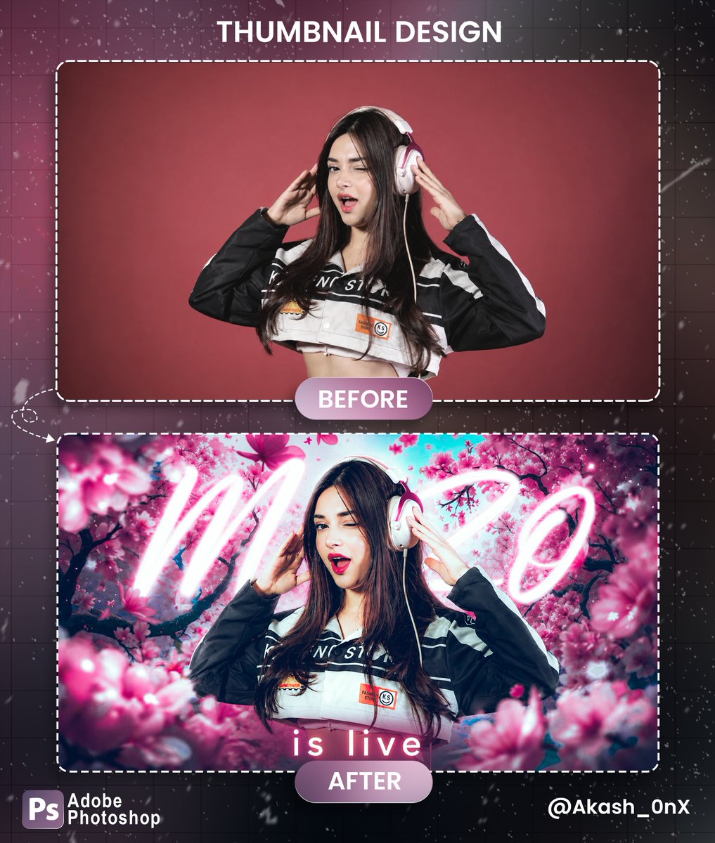 Akash_0nX's tweet photo. From basic to Mizo LIVE vibes 🌸🎧

#Photoshop #ThumbnailDesign #Mizo  #BeforeAfter #Design  #GraphicDesign #DesignCommunity #Gaming #Live https://t.co/arCfAeNFKl
