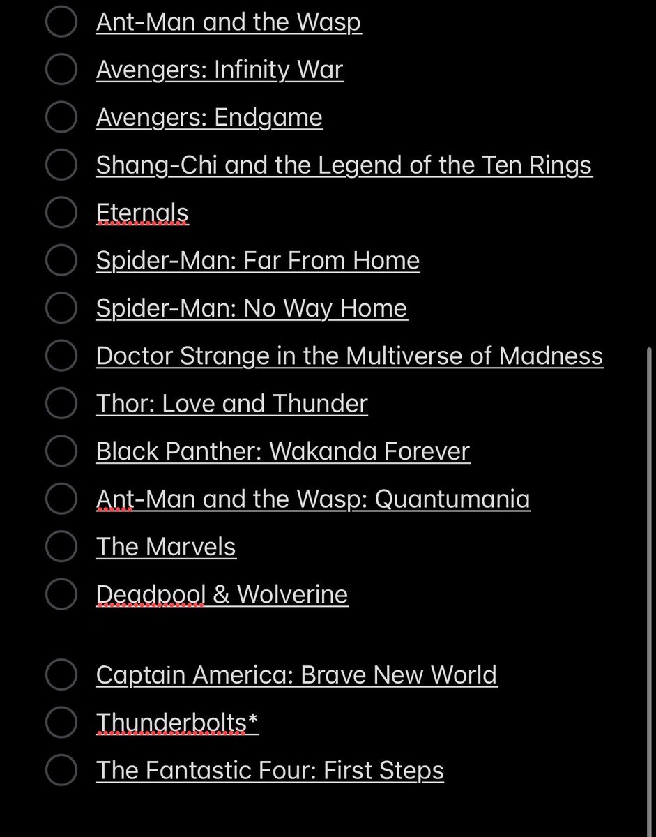 kuronnaa's tweet photo. Pour ceux qui veulent se faire tout les films Marvel dans l’ordre tenez c’est cadeaux https://t.co/xUn9S2PCo0