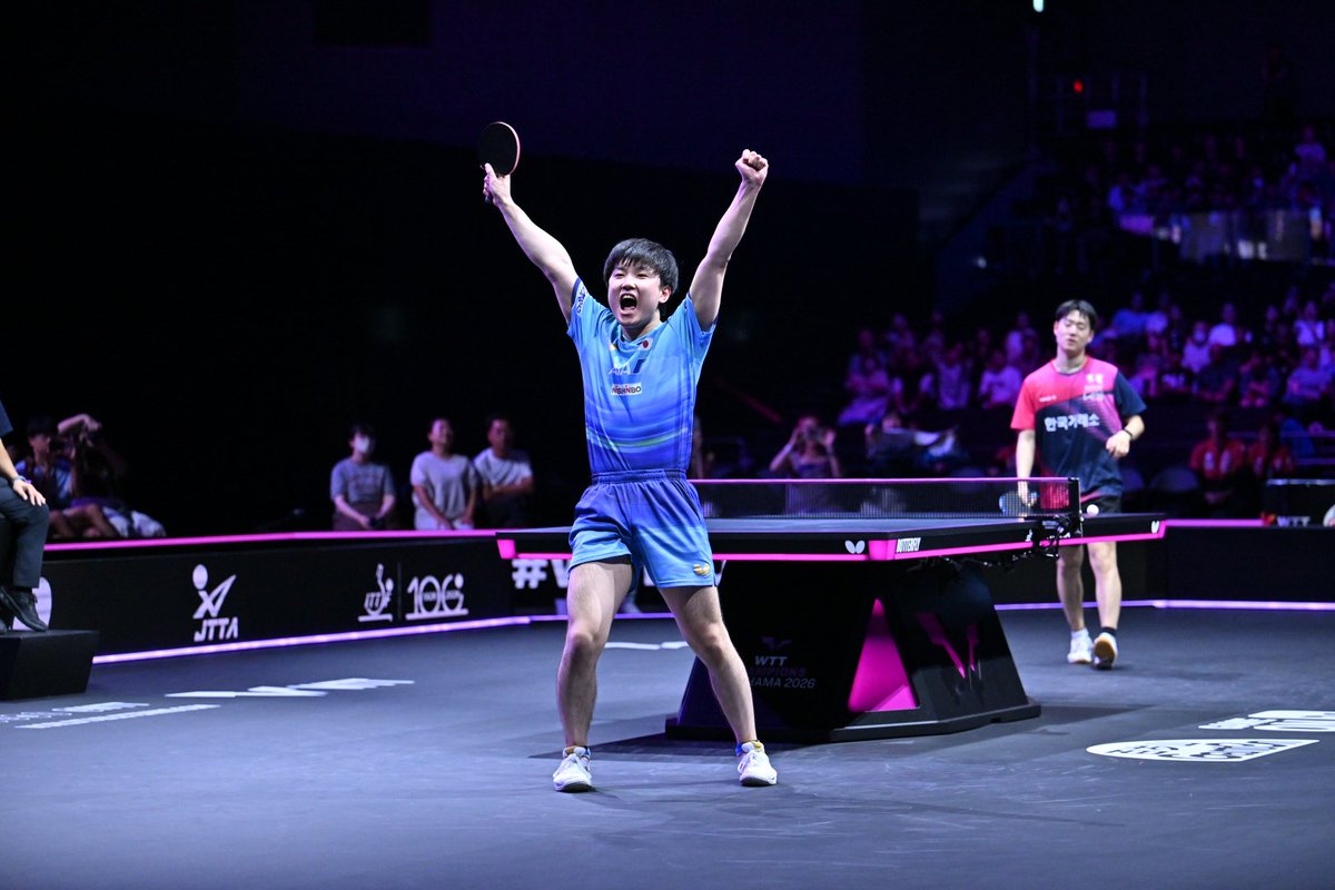 takurepo's tweet photo. #WTTチャンピオンズ横浜
▼男子シングルス決勝
張本智和（日本）　4(-7,7,4,8,7)1　呉晙誠（韓国）

第1ゲームは呉晙誠のクレバーな両ハンドにミスを誘われて落とした張本でしたが、第2ゲーム以降はタイミングをしっかり合わせて鋭い両ハンドで押し込み、ゲームカウント4対1で勝利！前回に続く連覇に加え、先ほど行われた女子シングルスを制した張本美和と、きょうだいそろっての優勝を決めました！おめでとうございます！！

#卓球 #卓球レポート #WTTYokohama