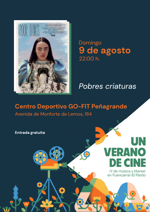 JMDFuencarral's tweet photo. Cine de verano esta noche en #FuencarralElPardo 🎬
🎥 'Pobres criaturas': la aclamada película de Yorgos Lanthimo
📍 Centro Deportivo GO-FIT Peñagrande, Avenida de Monforte de Lemos, 184
🕙 Domingo 9 de agosto, 22:00 h
🎟️ Entrada gratuita https://t.co/2NxaQGGsxd