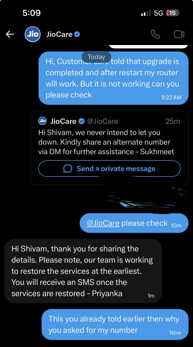 Creations3X's tweet photo. @JioCare @JioCare For this automated response you asked my number which you were saying from 7 days. What a pathetic reply https://t.co/y9m6c2a3k3
