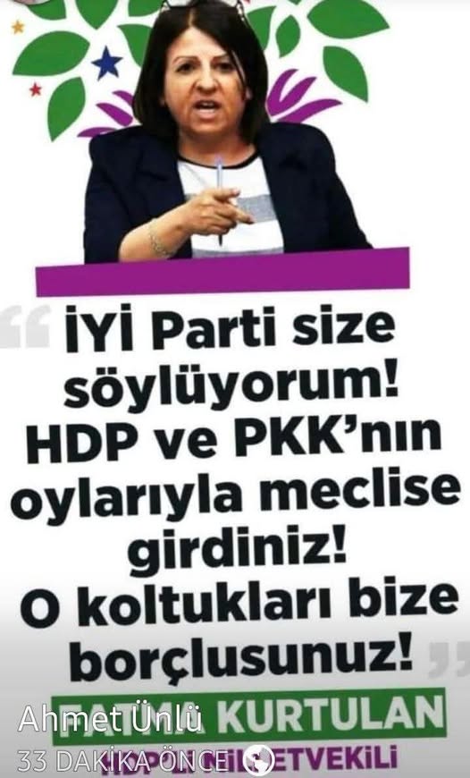 KumandanRte's tweet photo. AYYÜCE..!

Ay, ne yüce, ne yüce...

Sen, babanın kurup 25 yıl liderliğini yaptığı MHP'den kaç...

PKK, FETÖ ve CHP'nin arka bahçesinde asılı duran İP'e tutun...

Oradan da 44 yıllık PKK terörünü bitiren babanın partisi MHP'ye ve ülkücü başkan vekiline laf at..!

Sonra da...

“Alparslan Türkeş'in kızıyım” de, ha?

Yeme bizi Ayyüce...

Bak, ne diyor DEM'li Fatma Kurtulan...