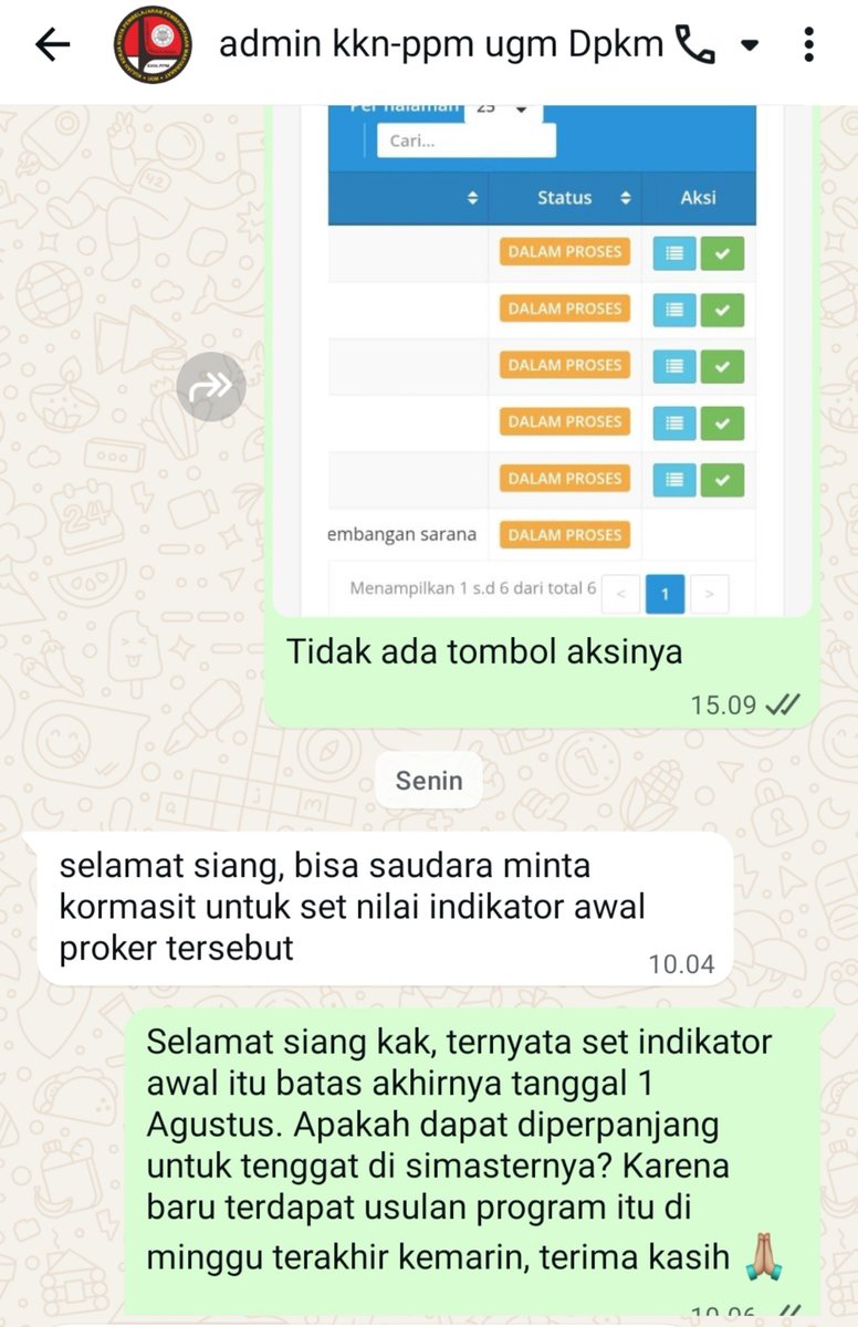 hanmingo_'s tweet photo. @UGM_FESS Cobaa chat atau langsung ke dpkm ajaa, kemaren aku chat dpkm dan jadi diperpanjang tenggat set indikator awalnya https://t.co/N8MJS2K4I6