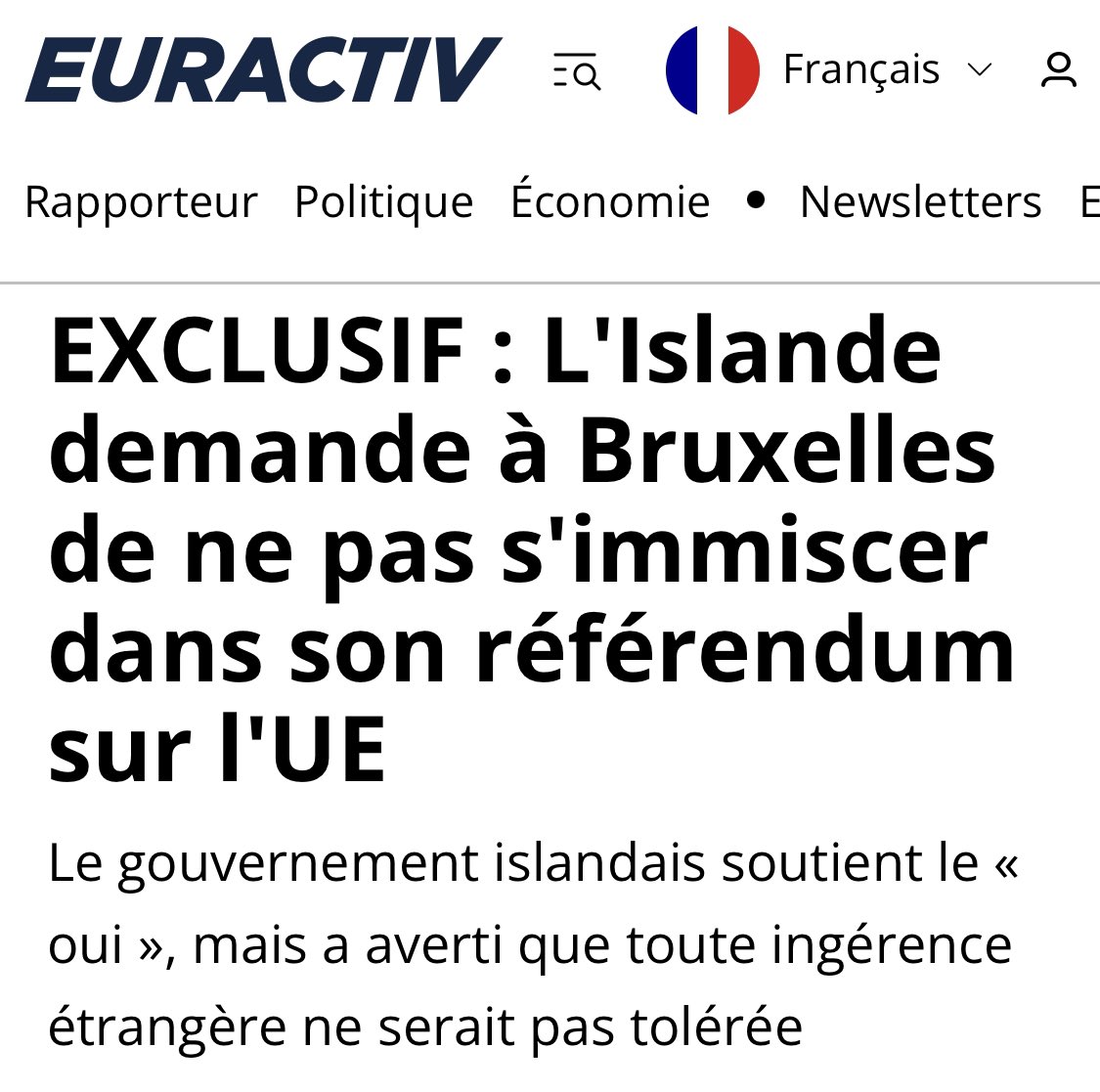 VictorSinclair3's tweet photo. Coucou @EmmanuelMacron 
T’as vu ?
Apparemment il y a pas que Poutine qui fait de l’ingérence.
On dirait bien que Ursula @vonderleyen fait la même chose en Islande. 
Doit on laisser passer ça ?
Je ne crois pas ! https://t.co/iPtDNoVjsr