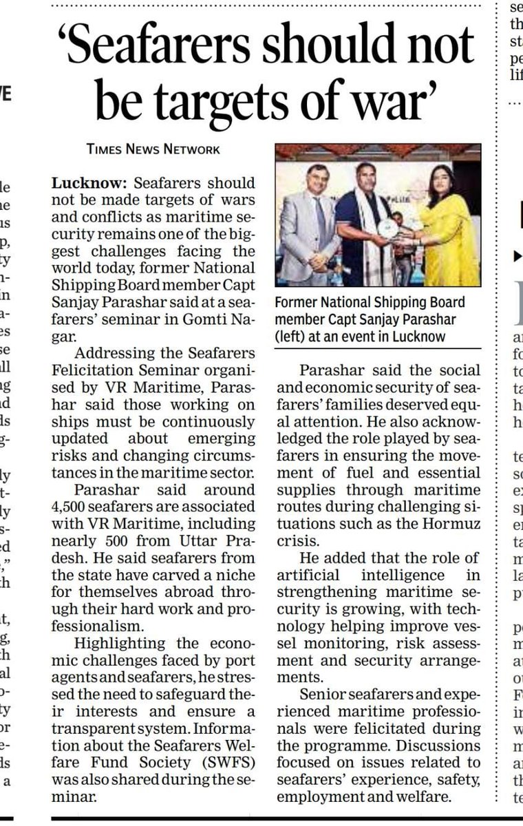 PrasharSdp's tweet photo. Thanks Lucknow and Seafarers of UP. It was great to meet you all. "Seafarers should not be Targets of War" : Capt Sanjay Prashar https://t.co/Sq0TM0Jh4f