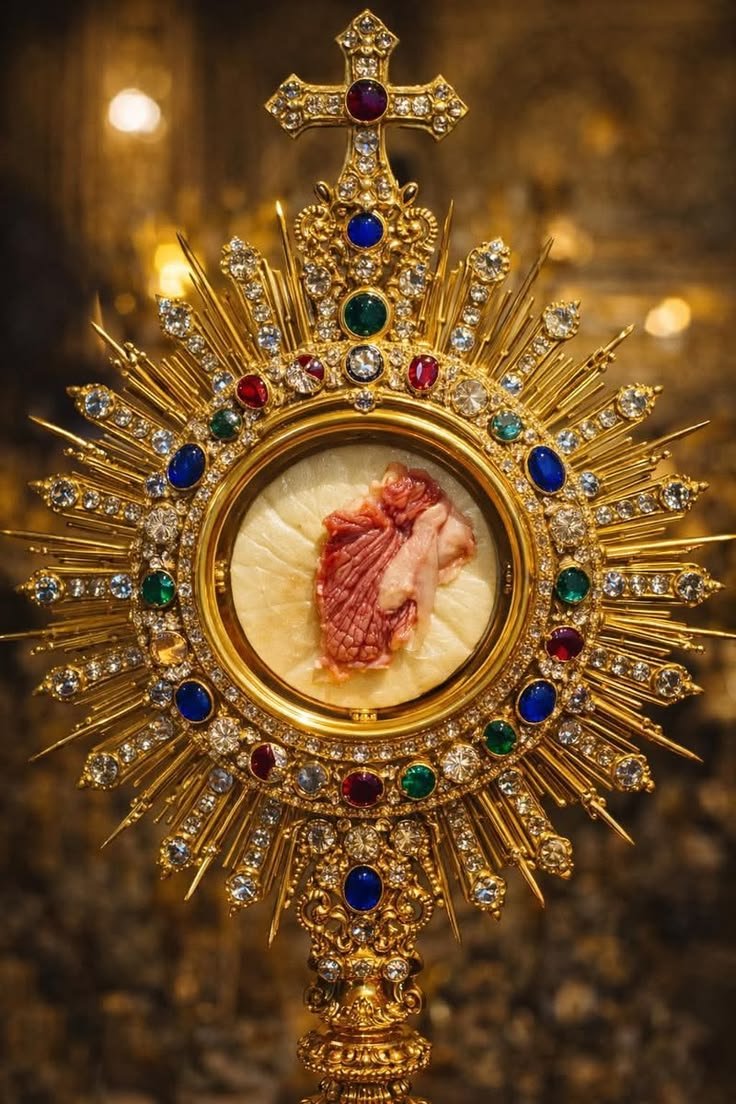 JustAdaugoijele's tweet photo. The Eucharistic Miracle of Legnica, Poland (2013)

On Christmas Day 2013, at St. Hyacinth’s Shrine in Legnica, a consecrated Host fell to the floor during Communion. It was placed in holy water to dissolve per Church custom.
After about two weeks, the Host had not fully dissolved. A red spot appeared on its surface, later identified as human heart muscle tissue showing signs of agony. DNA tests confirmed it was human. 

In 2016, Bishop Zbigniew Kiernikowski officially recognized it as a Eucharistic miracle with “the hallmarks” of a supernatural event. The relic is now venerated in a golden monstrance at the shrine, drawing pilgrims worldwide. 

It is seen as a sign affirming the Real Presence of Christ in the Eucharist.