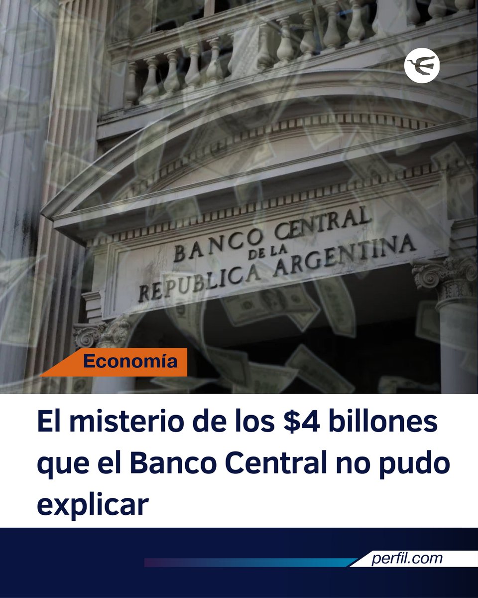 perfilcom's tweet photo. 📌 El Banco Central no pudo explicar dónde están $4 billones.

💰 Durante una exposición, el presidente del BCRA, Santiago Bausili, fue consultado por un excedente de aproximadamente $4 billones y reconoció que la entidad no puede precisar dónde se encuentra ese dinero.

🏦 Según explicó Bausili, se trata de una cuestión que corresponde al Tesoro Nacional y no al Banco Central. Ante la consulta sobre el destino de los fondos, sostuvo: “En algún lado están”.

📲 Más información en https://t.co/XdKWrdy7Wm.