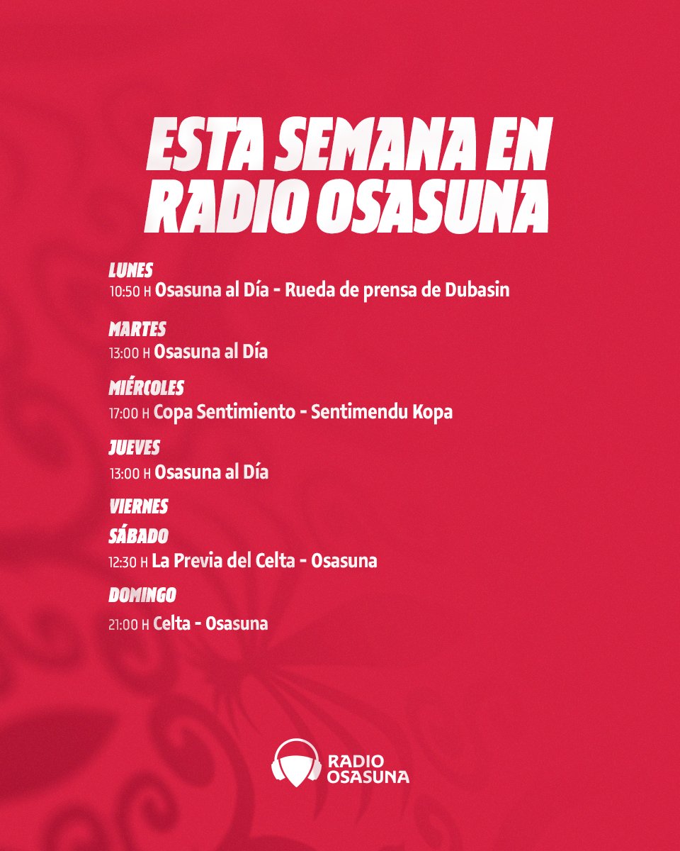 Osasuna's tweet photo. 📻 #RadioOsasuna comenzará mañana una nueva temporada.

👇 Haz clic y consulta toda la información.

https://t.co/sOGGf9OAfw https://t.co/59qVGju6oK