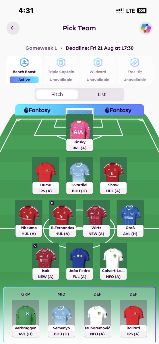 MorhganRich's tweet photo. @FPLGOAT7 With early BB as well https://t.co/CPc82NCy8P