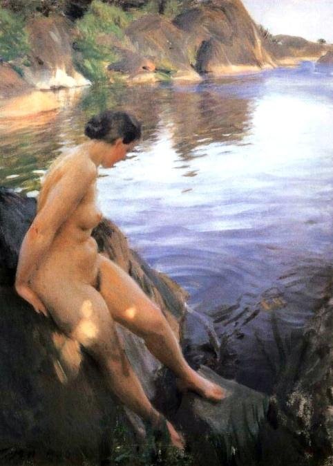 X_ArtGallery's tweet photo. Anders Zorn - Woman bathing at Sandhamn, 1906 https://t.co/teOlDce3mS