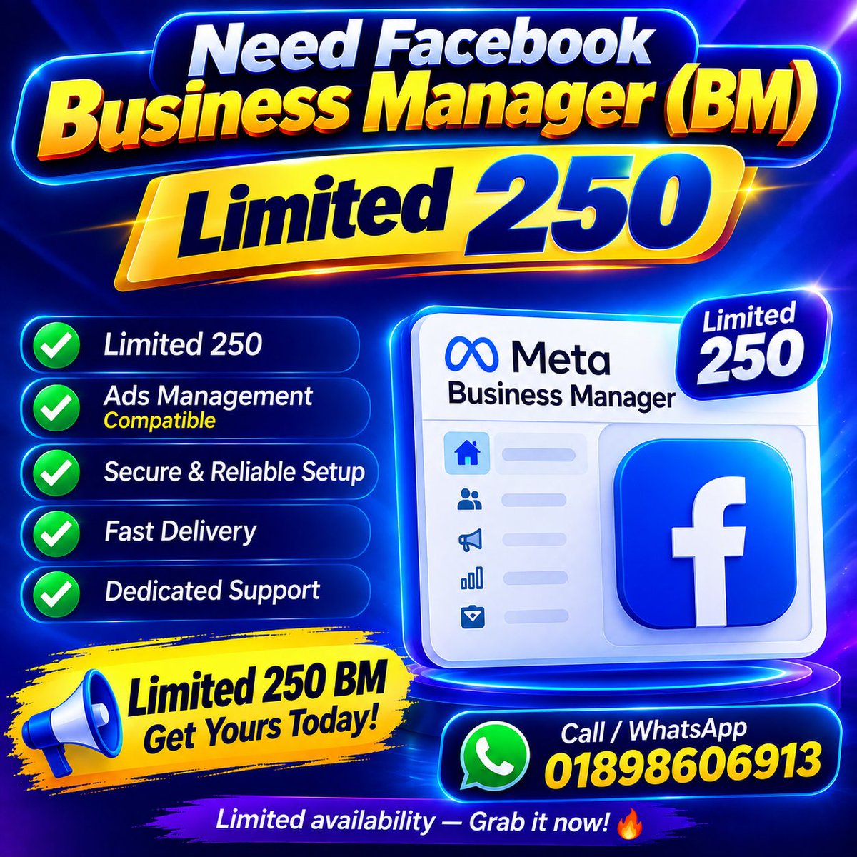 RabbyAlx's tweet photo. ๐ Get Facebook Business Manager (BM) Limited 250 โ Scale Your Ads & Grow Your Business!
#FBM #FBAds #MetaAds #AdManager #DigitalAds
Order Now on Fiverr : https://t.co/wxMdbaHn4L https://t.co/c018EMctEy