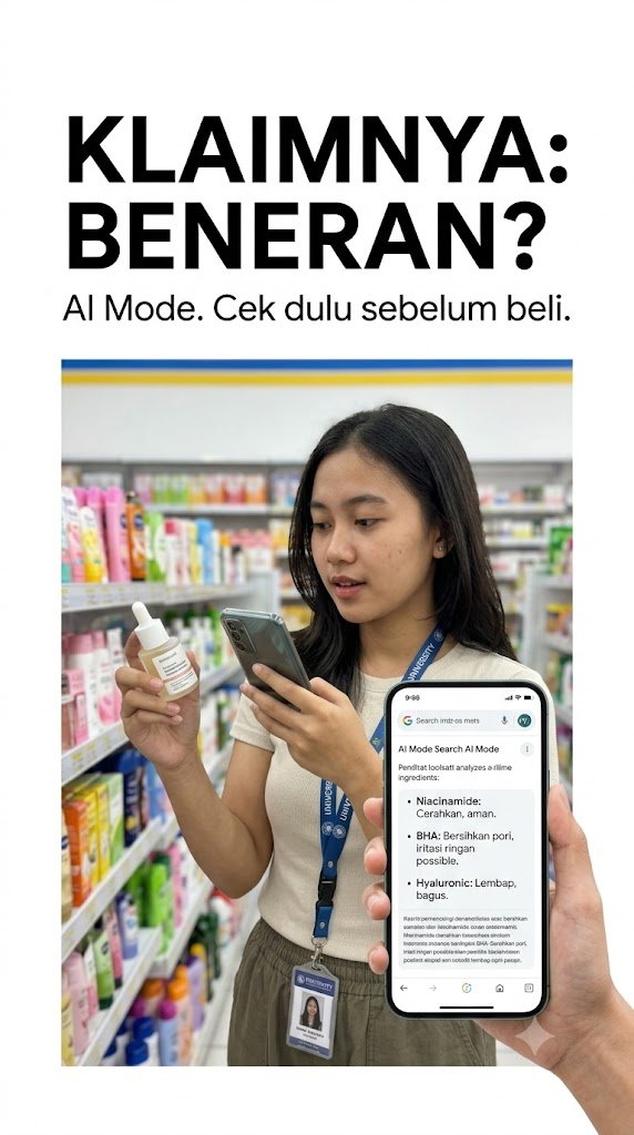 nothanjaya's tweet photo. Klaim produk bikin ragu? Cek kandungannya dulu lewat AI Mode di Google Search sebelum masuk keranjang. @googleindonesia #TeamGoogle #GoogleStudentAmbassador #GSA2026 #Gemini #GoogleAI https://t.co/lWxy1quTBC