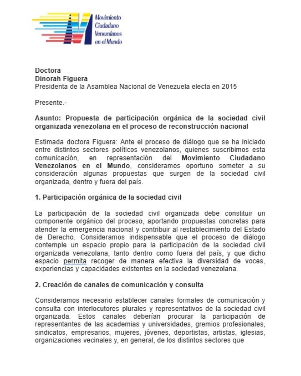 mcvm_oficial's tweet photo. El Movimiento Ciudadano Venezolanos en el Mundo propone a la AN-2015 la participación orgánica de la sociedad civil en el diálogo nacional (COMUNICADO)
#Venezuela #DialogoNacional #SociedadCivil #AN2015 #Diaspora #Democracia #Actualidad #Noticias https://t.co/fDXeFC7SRA