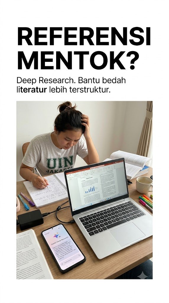 nothanjaya's tweet photo. Mentok cari referensi skripsi? Coba Gemini Deep Research untuk menelusuri sumber, merangkum temuan, dan menemukan research gap. @googleindonesia #TeamGoogle #GoogleStudentAmbassador #GSA2026 #Gemini #GoogleAI https://t.co/QzLRvIyxKc