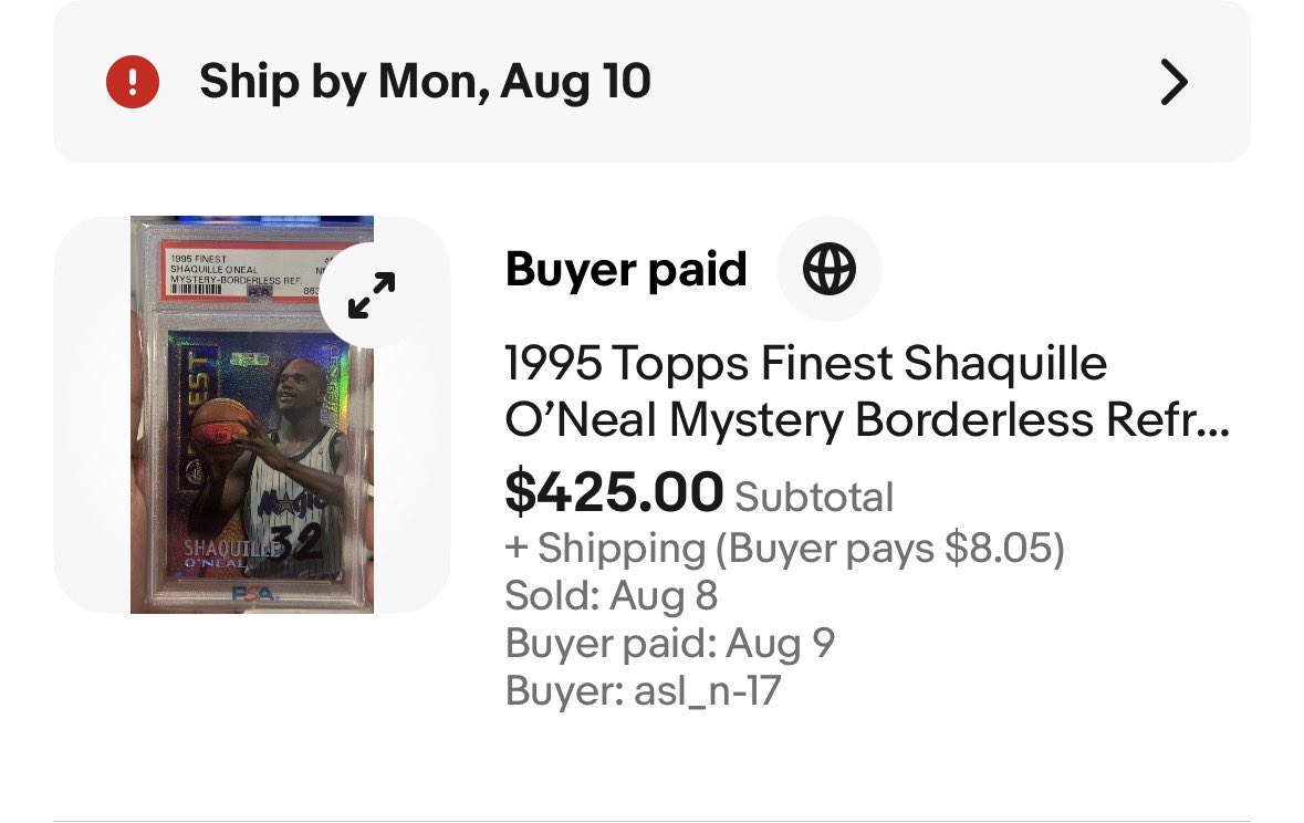 rmak1523's tweet photo. “Last comps were $140 and $180” 

Ok bro 😭😭 eBay’s king
Shaq boomin https://t.co/u4rhQMZWzU