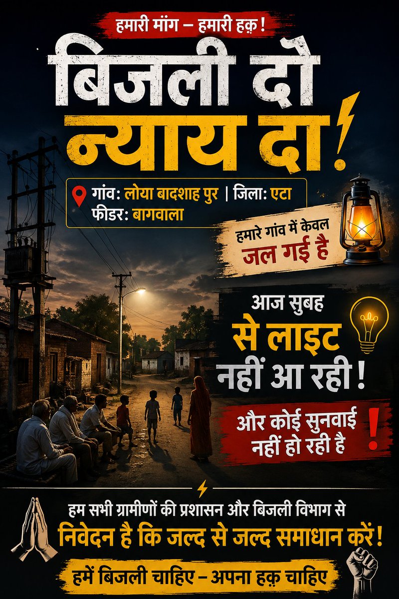 Anshulp44722836's tweet photo. #PowerService @CMOfficeUP
@EMofficeUP @aksharmaBharat
@mduppcl @dvvnletah @dvvnlhq @UPPCLLKO @EtahSdo @myogiadityanath @myogioffice https://t.co/GMzjKdXCoj