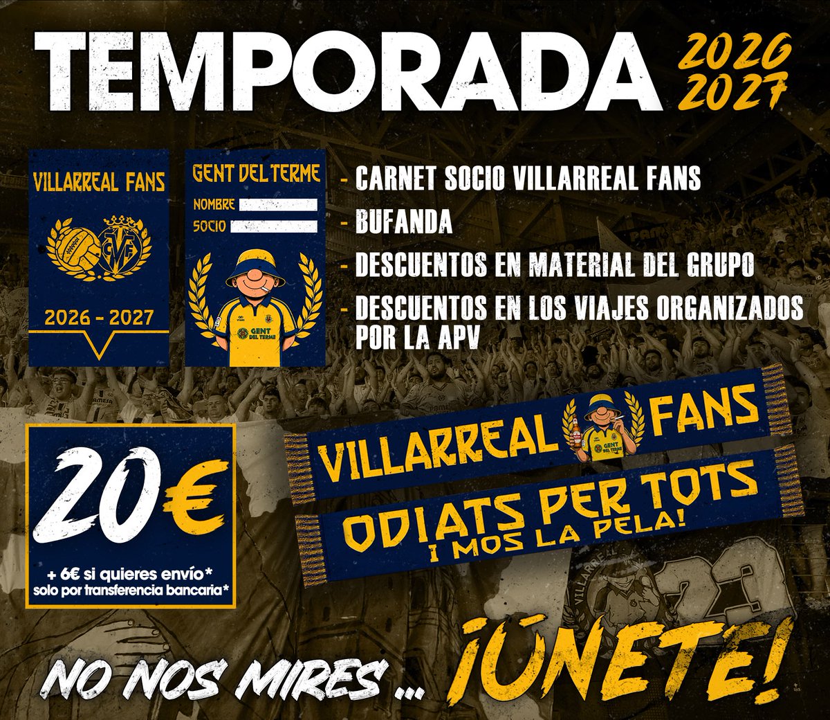 VFans1923's tweet photo. TEMPORADA 26/27

¡Hazte socio de Villarreal Fans y vive el fútbol de forma pasional!

¡NO NOS MIRES,ÚNETE! https://t.co/mWsycvHAad
