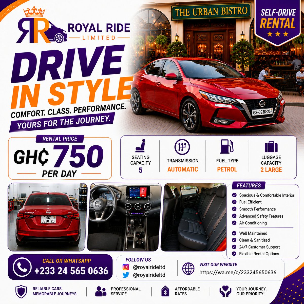 royalrideltd's tweet photo. Upgrade your work commute with @royalrideltd! 💼🚘
​Book this fuel-efficient self-drive sedan from today through Friday &amp; get an exclusive workweek discount! Drive to the office in comfort &amp; style.
​📲 DM or Call/WhatsApp +233 24 565 0636 to book!
​#Carrental
#ghana https://t.co/jY75bZfh0T