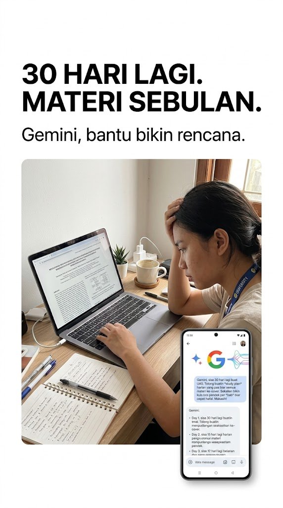 nothanjaya's tweet photo. Ujian tinggal sebulan, materi malah menumpuk? Minta Gemini bikin rangkuman, jadwal belajar, dan kuis latihan dari materi ujianmu. @googleindonesia #TeamGoogle #GoogleStudentAmbassador #GSA2026 #Gemini #GoogleAI https://t.co/kMwuLk2vM2