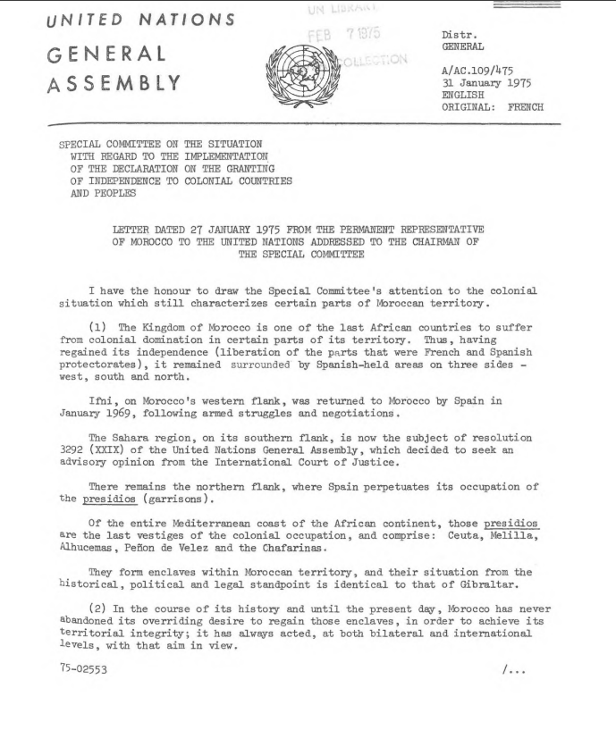 i9ochanNughilas's tweet photo. 🟥La pièce maîtresse
  
Le 27 janvier 1975, le Maroc a officiellement demandé au Comité spécial de décolonisation d’inscrire :

🇲🇦- Sebta/Ceuta
🇲🇦- Melilia/Melilla
🇲🇦- les îles d’Alhucemas Al Hoceïma
🇲🇦- le Peñón de Vélez de la Gomera Badis
🇲🇦- les îles Chafarinas  Jaâfariya https://t.co/OwTSPsqoLZ