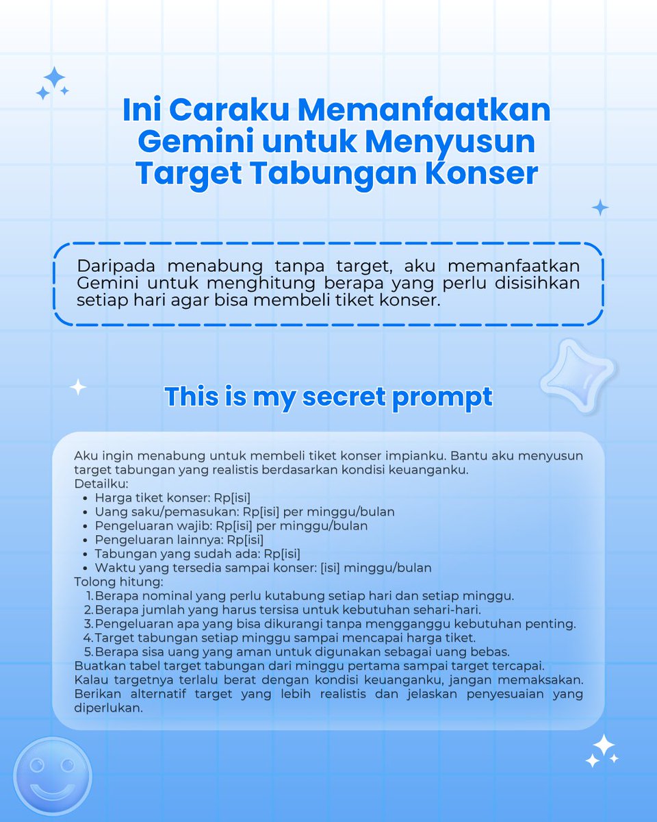 Vallms05's tweet photo. Punya target konser tapi bingung harus nabung berapa? Minta bantuan Gemini aja.

@googleindonesia 
#TeamGoogle #GoogleStudentAmbassador #GSA2026 #Gemini #GoogleAI https://t.co/4RFXAQ0l0v