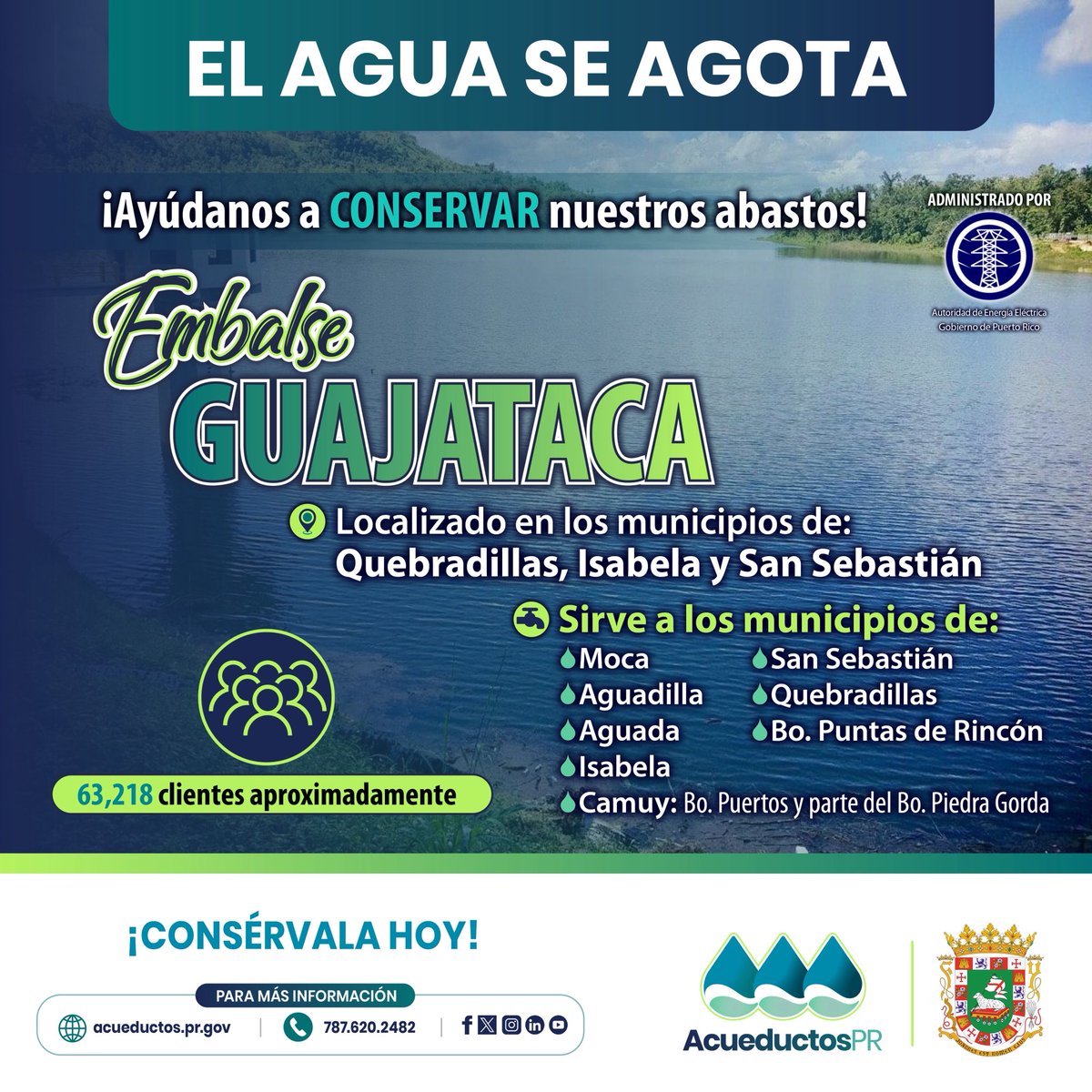 AcueductosPR's tweet photo. #ConoceTuEmbalse | 💧 Conoce los principales embalses, dónde están ubicados y los municipios que reciben agua de ellos.

Ante la sequía y la reducción en las precipitaciones, cada gota cuenta. Haz uso prudente del agua y ayúdanos a conservar nuestros abastos. https://t.co/Du0ZH6GrTB