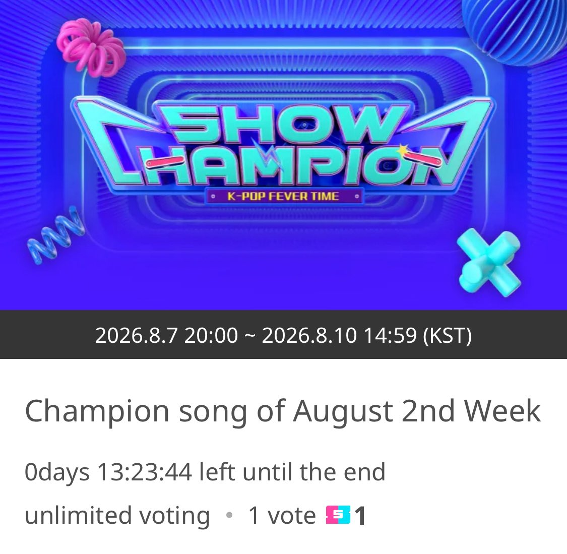 TeamSVS's tweet photo. [🏆SHOW CHAMP - IDOLCHAMP]
STAYS📣

Prevoting ends today on IC! Let’s secure the win for #This_And_That🔥

📌 Gap matters

🎯 Win with AT LEAST 5% GAP

🗳️ VOTE: https://t.co/axZXkHqRDR 

https://t.co/wHYRQ0WQKJ

⏰ Ends: TODAY, 8/10, 2:59PM KST https://t.co/JrlUNvstSx