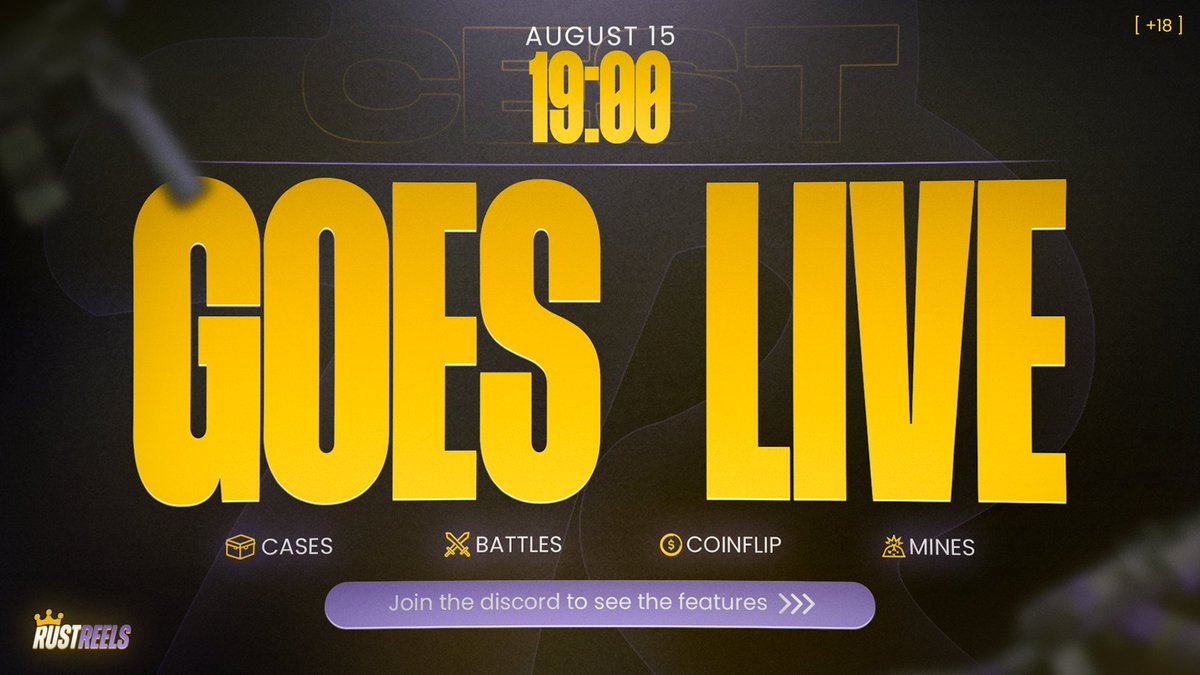 RustReelsRR's tweet photo. RustReels goes live August 15, 19:00 CEST.

Cases. Crate Battles. Coinflip. Mines. Wheel. Upgrader.

Skins in, skins out. Every round provably fair.

Hundreds in site balance given away on day one.

https://t.co/mQUJpPehFP
#RustSkins #Rust #RustSite https://t.co/qXFHkC6mk8