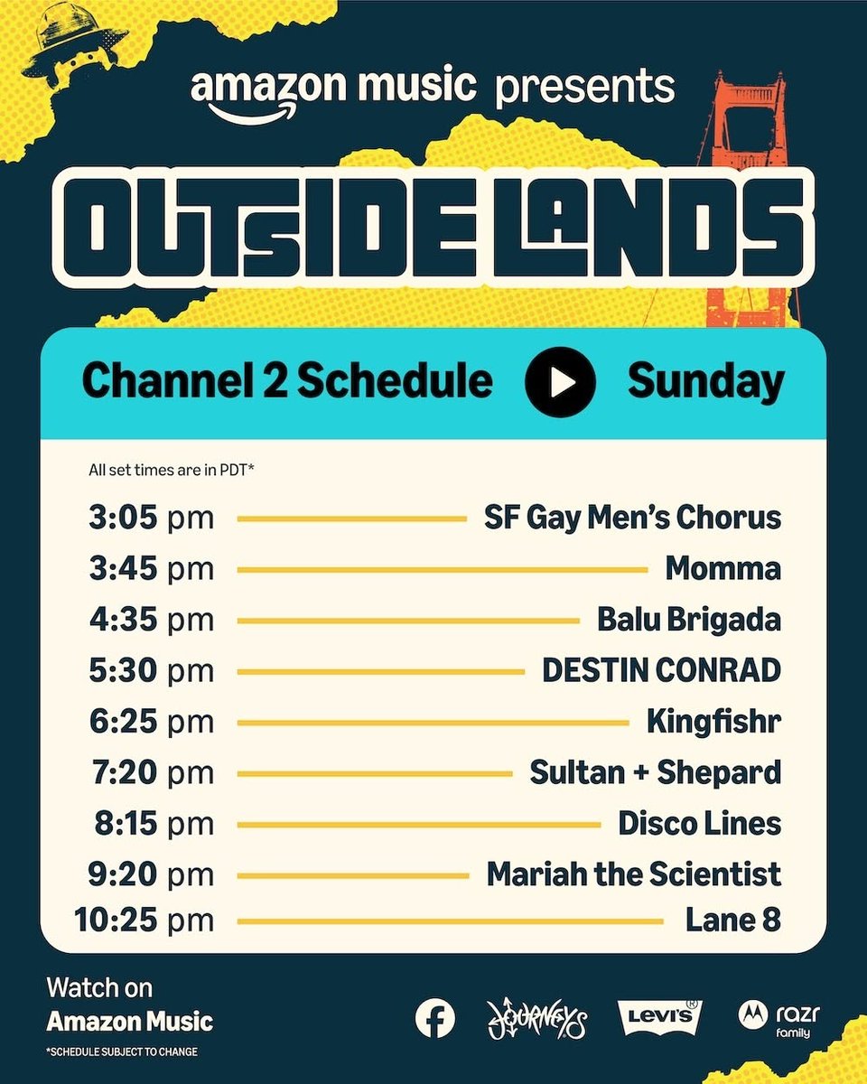 consequence's tweet photo. Outside Lands' livestream schedule for Sunday, August 9th, including two sets from Death Cab For Cutie. https://t.co/LrRkq91ZJf