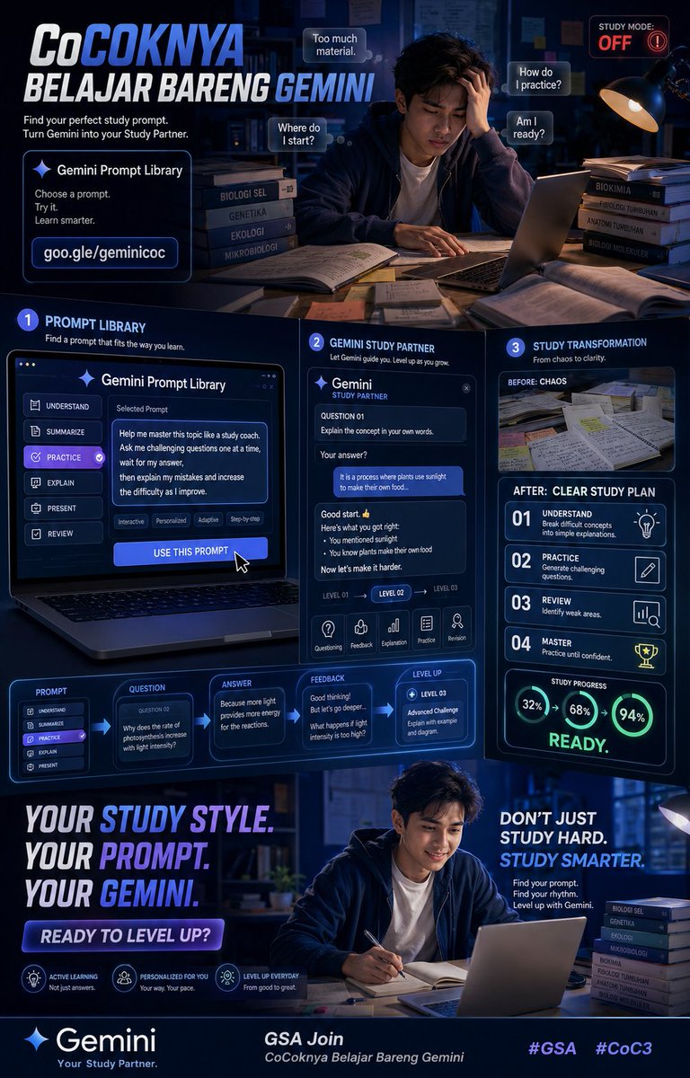 tyaajsii's tweet photo. Belajar bukan cuma soal banyak materi, tapi tahu cara belajar yang paling cocok. β¨
CoCoknya Belajar Bareng Gemini. π
@googleindonesia
#TeamGoogle #GoogleStudentAmbassador #GSA2026 #Gemini #GoogleAI https://t.co/T4UyZ0Xk6w