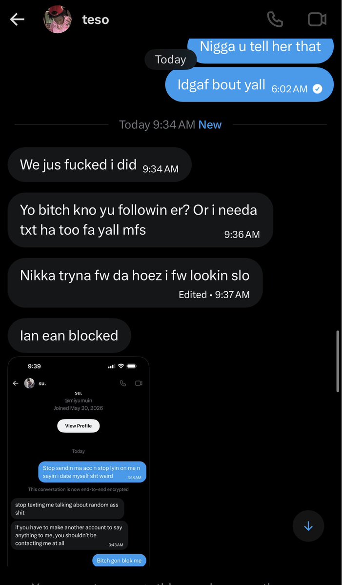 slimemlb's tweet photo. It was 2 early for this njgga to be up worried bout parody pussy niggas was sleep he spam texting me bout a bitch I don't know 😂😂😂 @doublechaute get this desperate ass nigga switching accounts it's 2 early https://t.co/g4AxyX4HhF