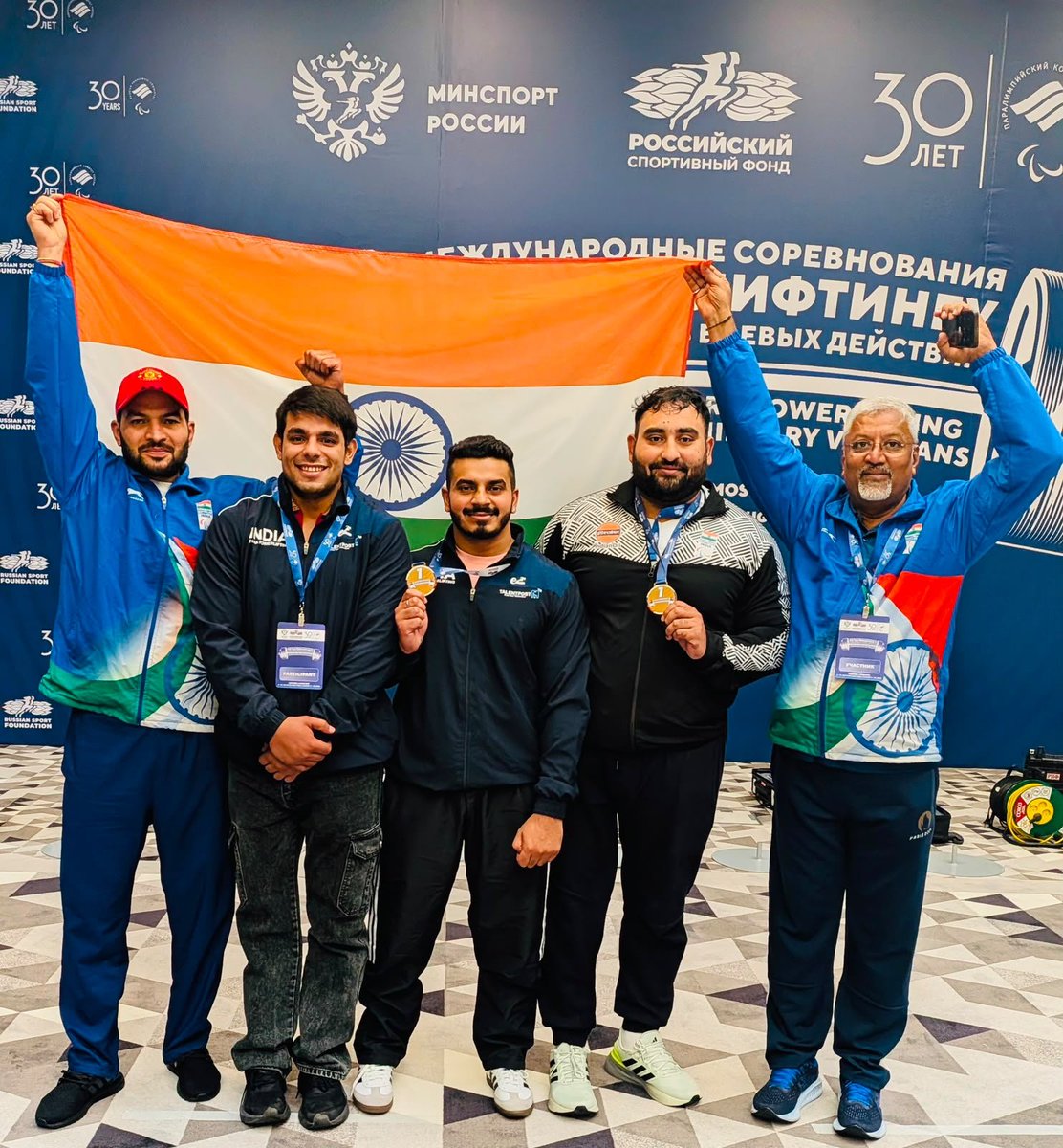 PCI_IN_Official's tweet photo. 🥇 PRADEEP JOON — Men’s 107 kg
🏆 1st Place | Gold Medal
💪 Best Lift: 193 kg

🥇 SHUBHAM CHAKRAWARTY — Men’s 54 kg
🏆 1st Place | Gold Medal
💪 Best Lift: 120 kg

👏 RAO SUHAIL — Men’s 72 kg
4th Place
💪 Best Lift: 121 kg

A proud moment for Indian Para Powerlifting! 🇮🇳 https://t.co/AJCZSBfYbE