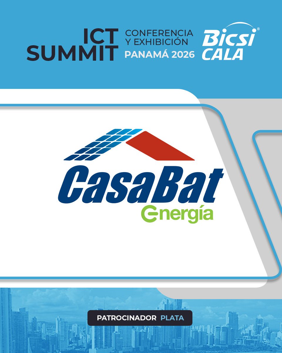 BICSI_CALA's tweet photo. ¡@CasaDeBaterias es Patrocinador PLATA del BICSI CALA ICT SUMMIT 2026!

📅Nos vemos este 12 de agosto
📍Hotel Riu Plaza.

¡Hoy es el último día para registrarte!
🌐 https://t.co/l2PPI5sTNr

#BICSI #BICSICALA #ICT #TIC https://t.co/OqTvXVd6I3