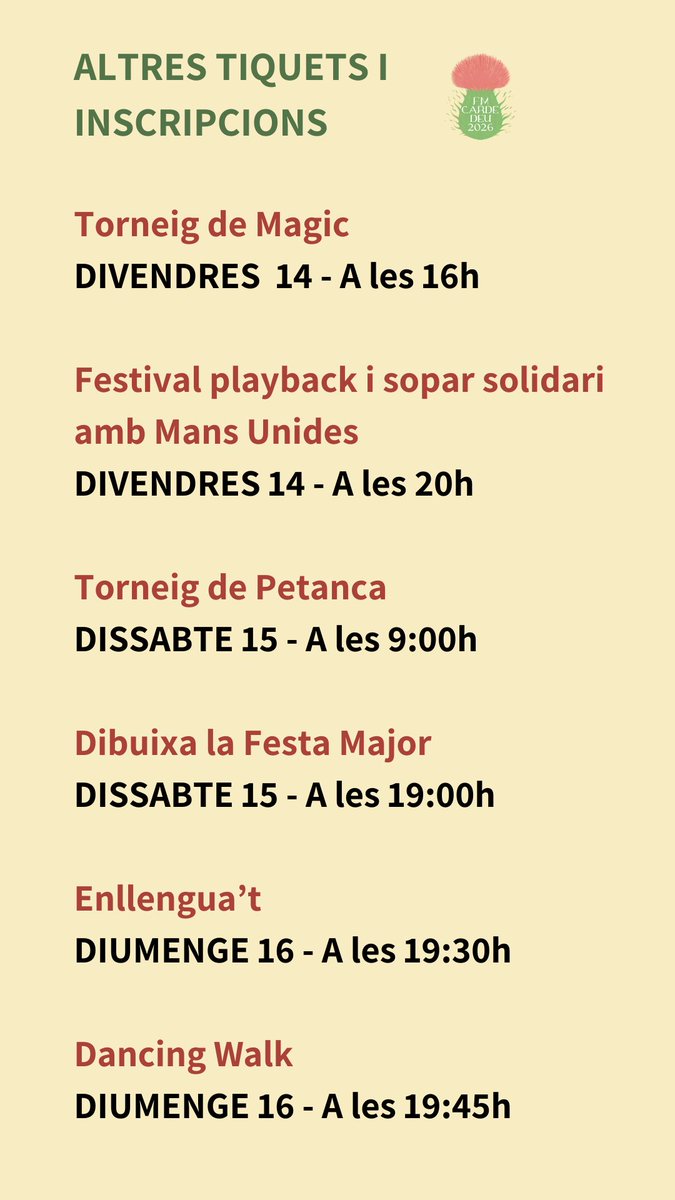 fmcardedeu's tweet photo. Atenció, festaires! 📣

Per alguns actes de la #FMCardedeu, necessiteu tiquet! 🎟️Que després tot són presses… 😅Reserva’l a temps i no te'n quedis sense! 🚪🙌

https://t.co/yc7IEzgL6e #FestaMajor #Cardedeu https://t.co/5WP7vJoysR