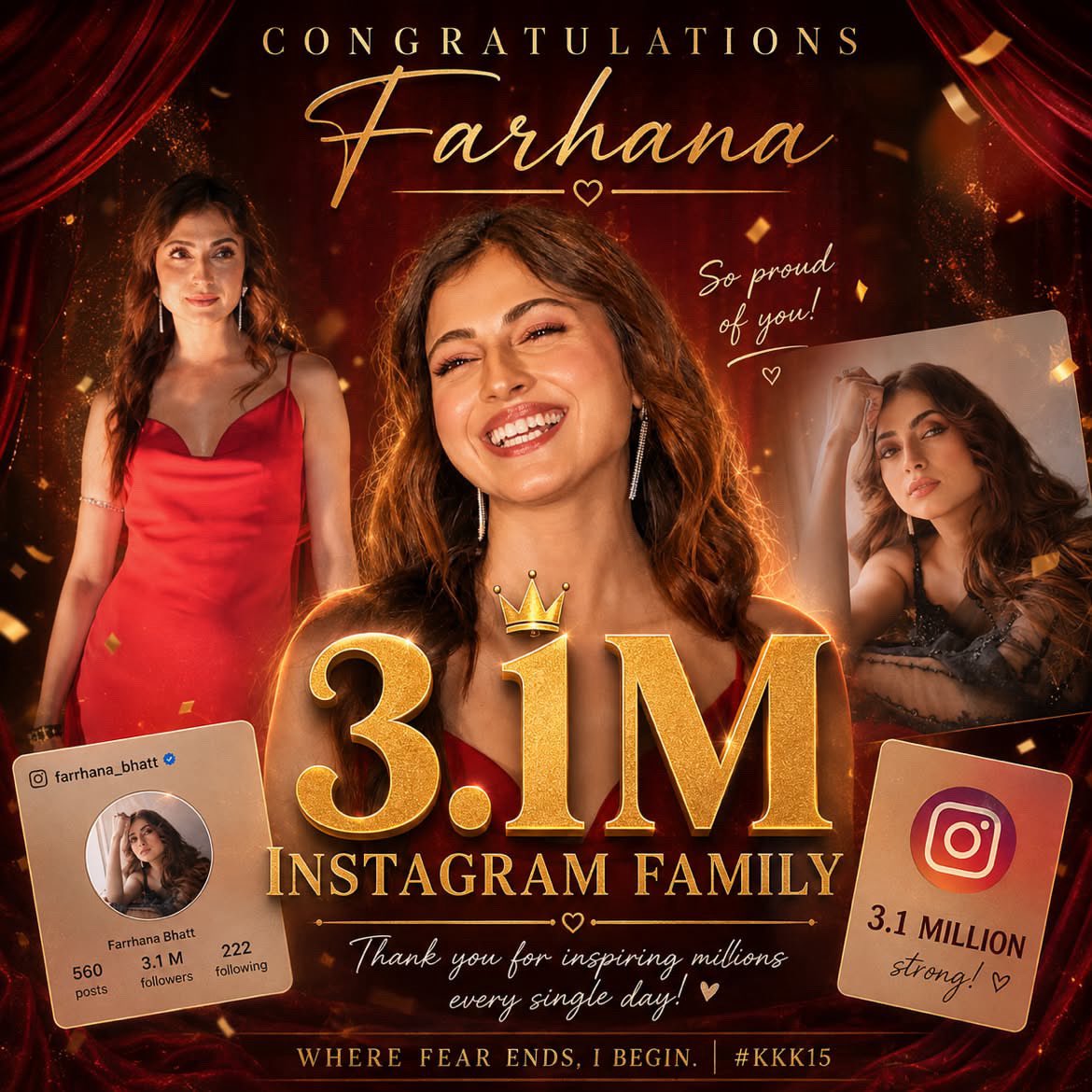 FarhanaBhattOFC's tweet photo. From a dream to a beautiful family of 3.1M this journey is all because of your love. Here’s to many more milestones together! 🥹❤️ 
#FarrhanaBhatt #FarrhanaRebellions https://t.co/5cjtvwxcBI