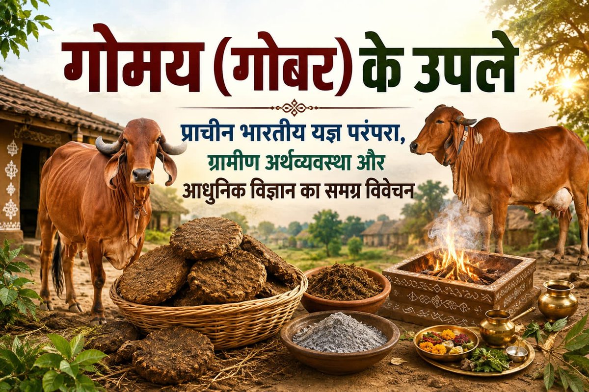 AzaadBharatOrg's tweet photo. गोमय के उपले केवल पारंपरिक ईंधन नहीं, बल्कि भारतीय जीवनदृष्टि में यज्ञ, कृषि, ग्रामीण स्वावलंबन और प्रकृति से जुड़ाव के प्रतीक हैं। आधुनिक विज्ञान की सावधानियों के साथ इस विरासत को समझें और अपनाएँ परंपरा भी, पर्यावरण भी, विवेक भी। Post https://t.co/vJf0MVwj8m

#गोमय #Agnihotra https://t.co/Fe2CP1E73Q