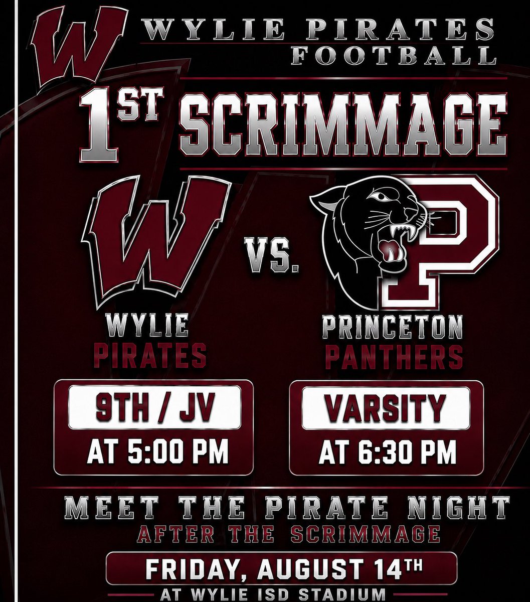 AHMO_FOOTBALL's tweet photo. Scrimmage 1 at home followed by Meet the Pirate night!! Be there! #AHMO https://t.co/RX1zpwwVdY