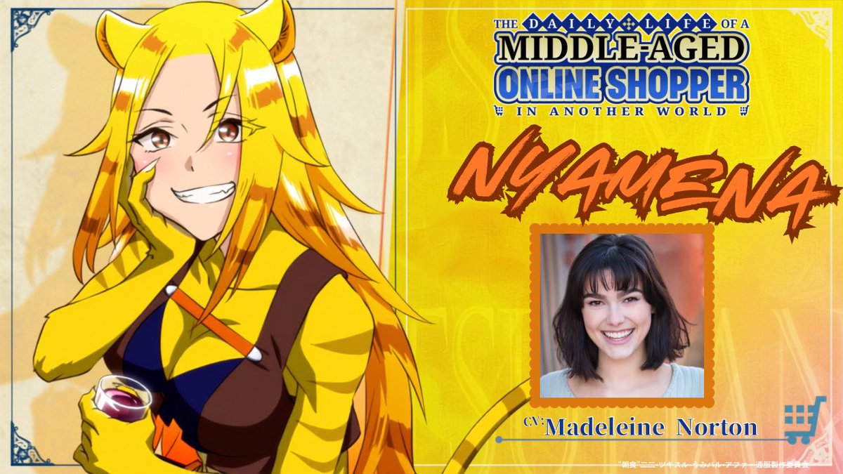MadeleineNoire's tweet photo. ‼️NEW DUB JUST DROPPED‼️ Step aside kitties, big cat comin’ through!! It’s my honor to finally announce my role as the hot-headed hedonist, NYAMENA in #TheDailyLifeofaMiddleAgedOnlineShopperinAnotherWorld on @crunchyroll! https://t.co/v0nR99AtZL