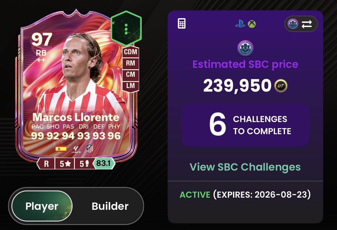 FUT_Rory's tweet photo. 🚨 Llorente 🇪🇸 looks INSANE! ✅

BEST build: 

✅ GG Rating: 97.8
✅ PlayStyle+: Incisive Pass+, Pinged Pass+, Intercept+, Finesse Shot+, Bruiser+
✅ PlayStyles: Tiki Taka, Anticipate, Quick Step, Technical, Relentless, Press Proven, First Touch, Low Driven Shot

Completing? 👀 https://t.co/AdjchjON0D