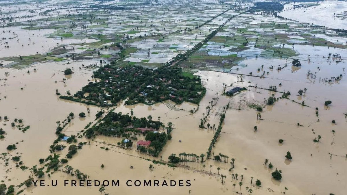 TheChindwin's tweet photo. Thousands of citizens are currently stranded in Sagaing Division due to unprecedented flooding in the region, which has caused many villages to become submerged and compelled residents to evacuate to higher ground in northwestern Myanmar.

There is an urgent necessity for food and essential aid, prompting local anti-junta resistance groups and grassroots committees to initiate fundraising campaigns aimed at assisting those severely impacted by the ongoing flooding.

The junta regime has been notably lax in providing humanitarian assistance to regions where it faces challenges in maintaining control or is experiencing a loss of influence. 

This deliberate disregard for the needs of affected populations is deeply concerning and exacerbates the crisis faced by these communities.

Photo/Ye-U Freedrom Comrades