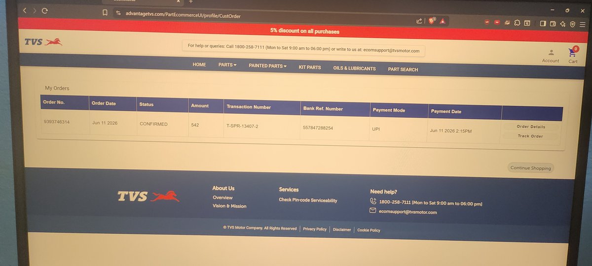 AakashBurm13654's tweet photo. @tvsmotorcompany  i orderd from tvs official website on 11 june 2026 but did not received any update regarding my order till now and its being 9 august ....where my order ?..... if you will reply properly or not give any solution i will reach out to  consumer court .... https://t.co/hbfZvWJOFp