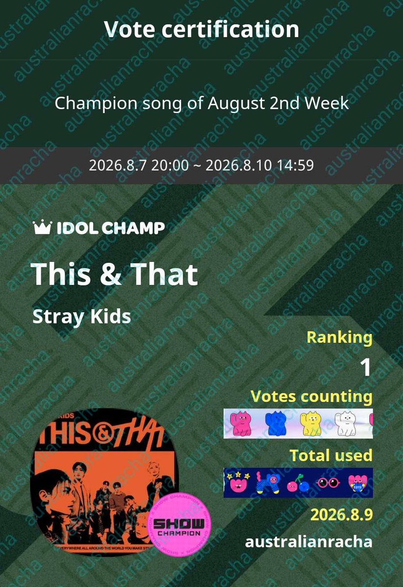australianracha's tweet photo. 🚨🚨🚨🚨 VENHAM VOTAR
TA SUPER ACIRRADO E TODA HORA MUDA O PRIMEIRO LUGAR
PRECISAMOS DESSE WIN
FALTAM DE 17H VAMOS AUMENTAR ESSE GAP 

IDOLCHAMP 아이돌챔프
This &amp; That Stray Kids 투표 완료🗳️
https://t.co/ePAivk3CYR https://t.co/TSQnd4zCRJ