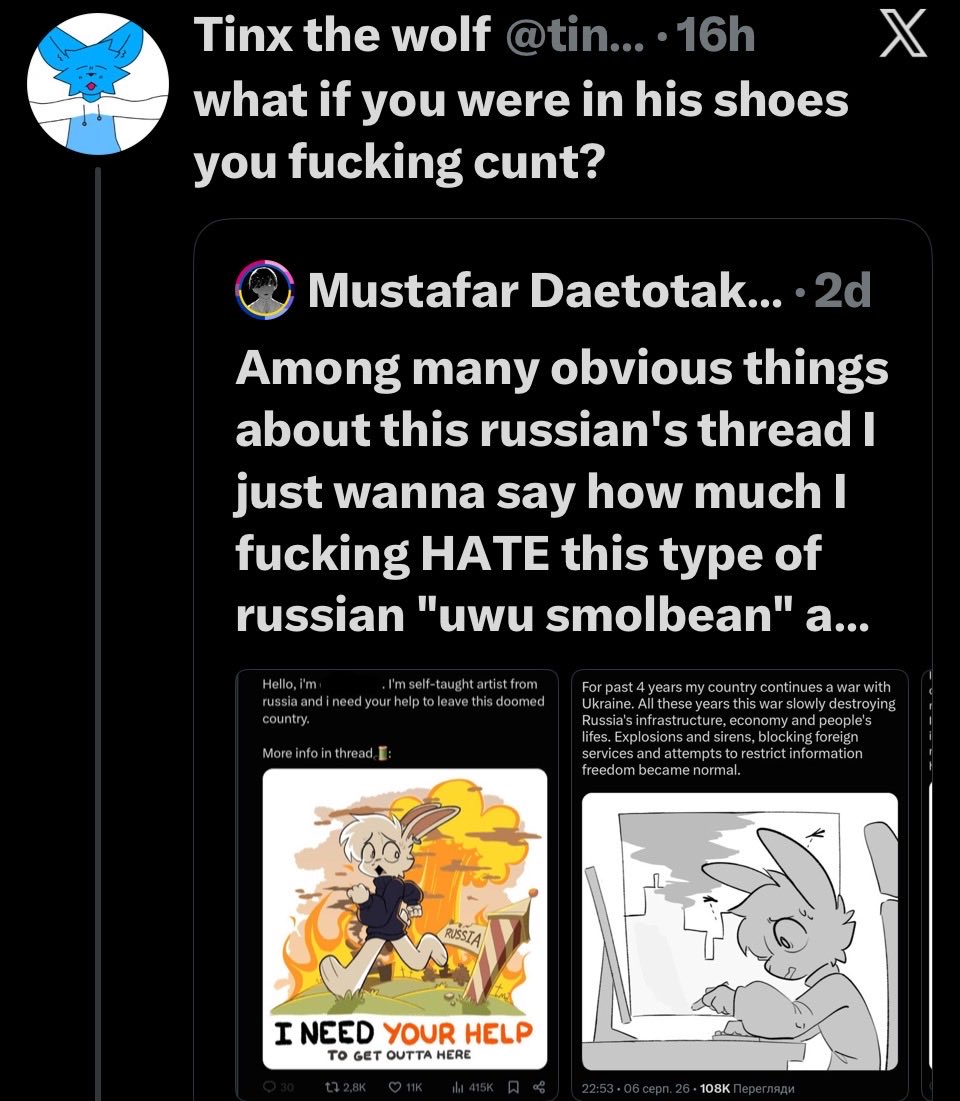 nastasiaKlimash's tweet photo. Here we go again. You know why this kind of Americans demand Ukrainians to feel sorry for Russians? Because Russians are relatable to them. “It could be my country invading someone, and I’d want people to feel sorry for ME in such case!” 
Of course they won’t admit it https://t.co/jn4eiRySBm