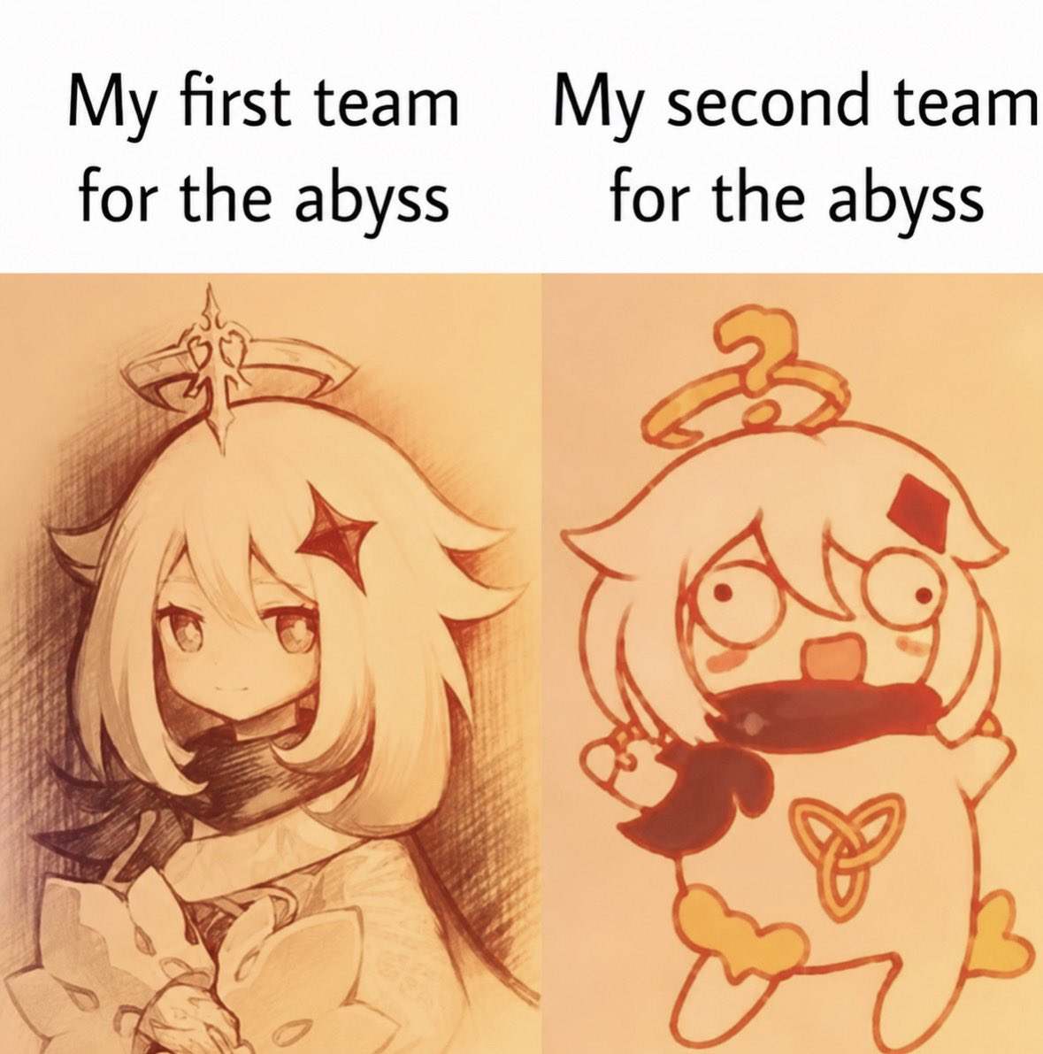 Genshin_Hub_HQ's tweet photo. The duality of a Genshin player’s Abyss teams

#GenshinImpact https://t.co/8xS3hqwzE1