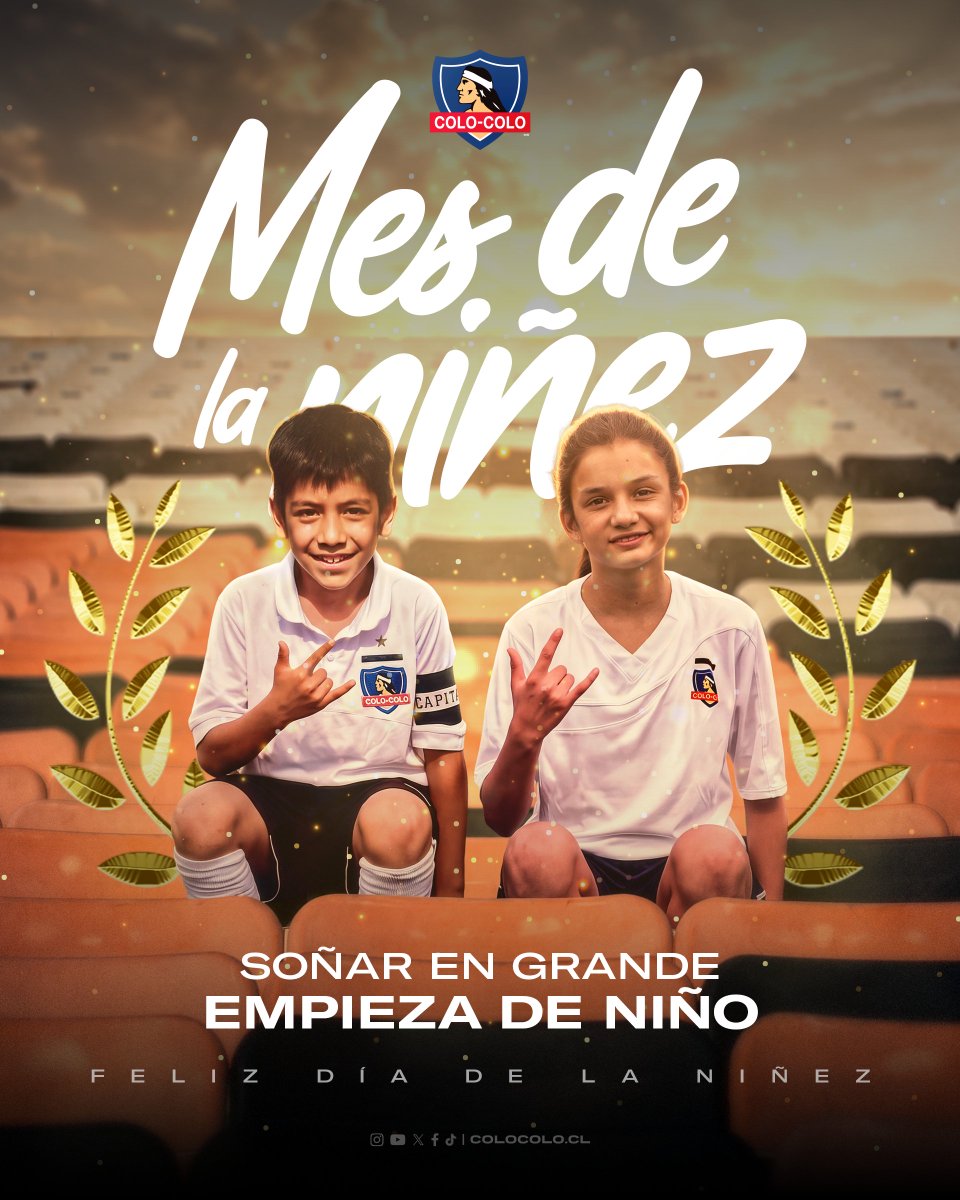 ColoColo's tweet photo. 🤍🖤 ¡Feliz Día de la Niñez! 🧒🏻👧🏻

Hoy celebramos a todos los niños y niñas que crecen con sueños, ilusiones y la convicción de que todo es posible ✨

Que nunca dejen de soñar, jugar y creer que los grandes sueños también pueden hacerse realidad ⚽️🤟🏻

¡Les deseamos un maravilloso día a todos los niños y niñas de Chile! 🇨🇱🤍🖤