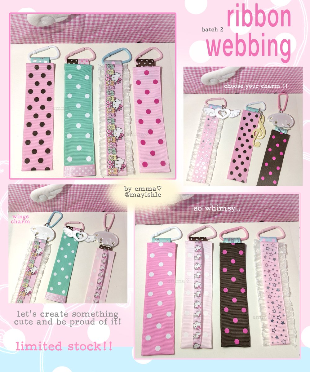 mayishle's tweet photo. hiii #interestcheck 🪽
rt &amp; likes is highly appreciated! 

i'm planning to make a second batch of this ribbon webbing, temen-temeeeen. also, aku bawa sticker design imut &amp; paperdeco super gemess. drop your @ if you interested yaa <3 https://t.co/fyUOqr4Yj9